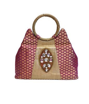 Pink Brocade Embroidered Handbags Online Pink Brocade Embroidered Handbags