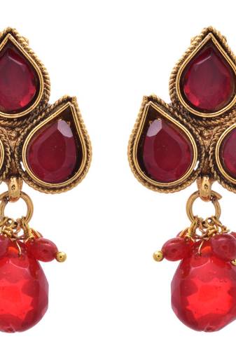 JFL - Traditional Ethnic Red Gold Designer Dangler Earring.