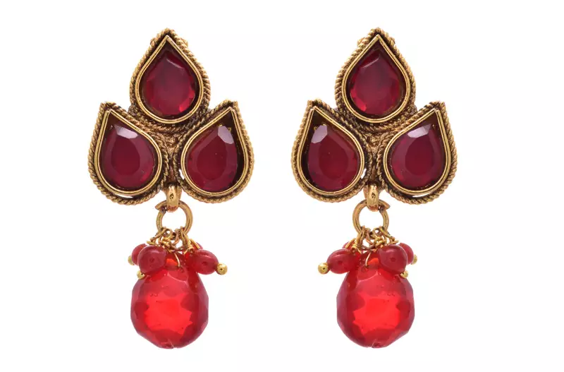 JFL - Traditional Ethnic Red Gold Designer Dangler Earring.