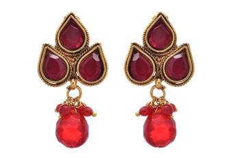 JFL - Traditional Ethnic Red Gold Designer Dangler Earring. 1