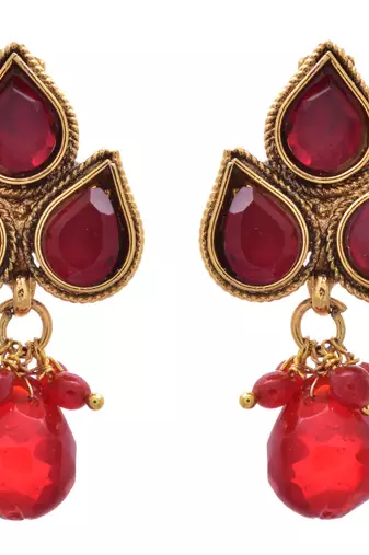 JFL - Traditional Ethnic Red Gold Designer Dangler Earring.