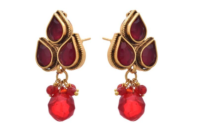 JFL - Traditional Ethnic Red Gold Designer Dangler Earring.