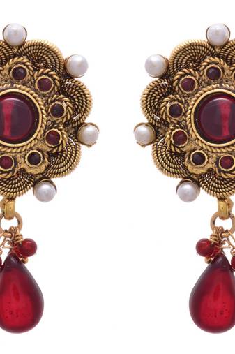 Red gold plated pearl danglers drops