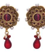 Red gold plated pearl danglers drops