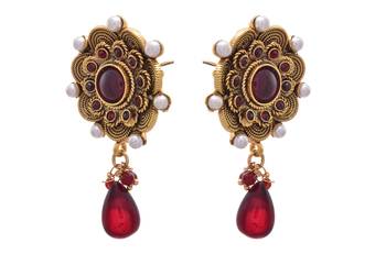 Red gold plated pearl danglers drops 2
