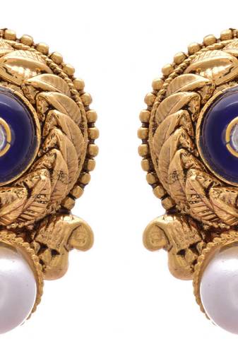 Blue gold plated pearl studs