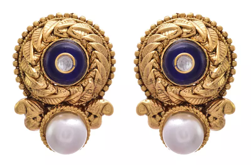Blue gold plated pearl studs