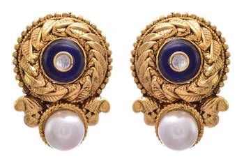 Blue gold plated pearl studs 1