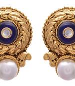 Blue gold plated pearl studs