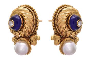 Blue gold plated pearl studs 2