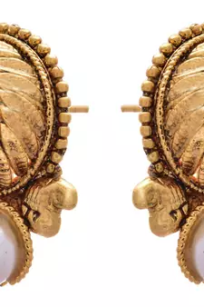 Blue gold plated pearl studs