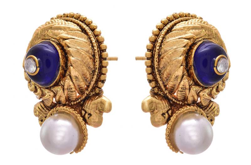 Blue gold plated pearl studs