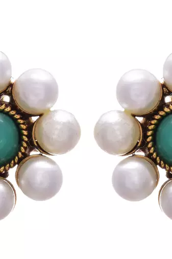Green gold plated pearl studs