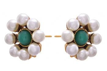 Green gold plated pearl studs 2