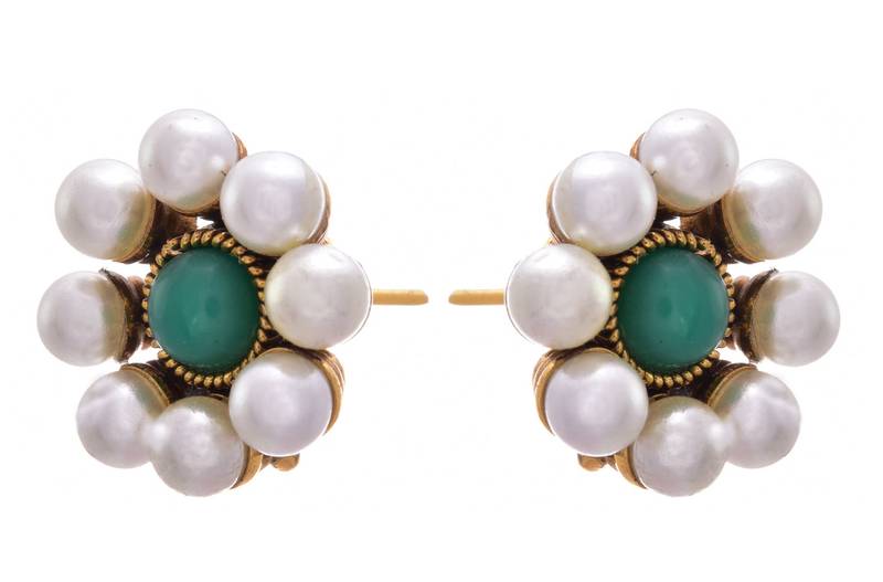 Green gold plated pearl studs