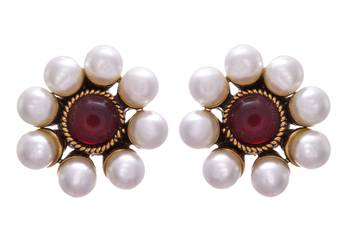 Red gold plated pearl studs 1
