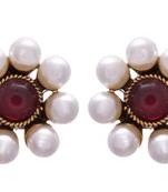 Red gold plated pearl studs
