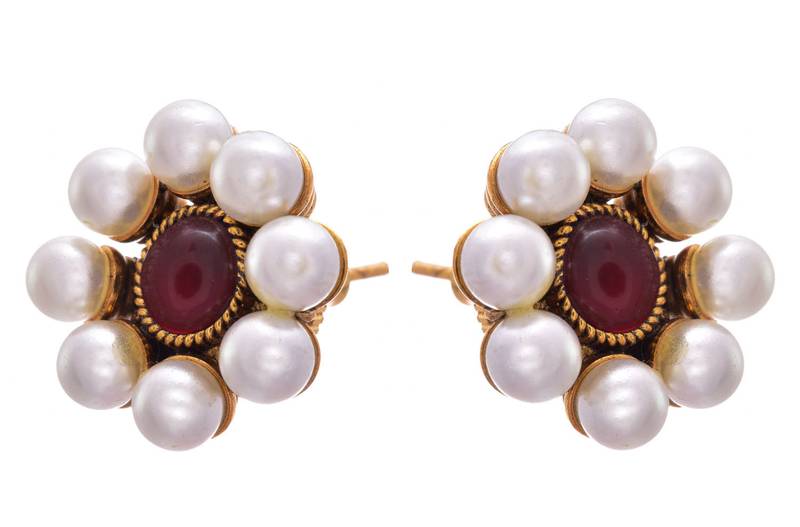 Red gold plated pearl studs