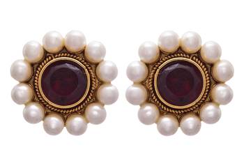Red gold plated pearl studs 1