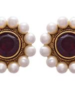 Red gold plated pearl studs