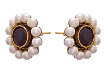 Red gold plated pearl studs 2