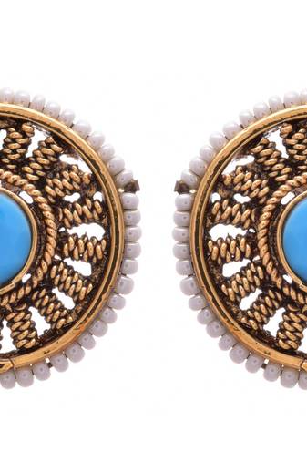 Turquoise blue gold plated pearl studs