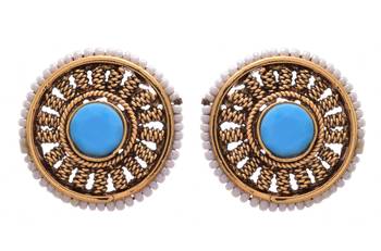 Turquoise blue gold plated pearl studs 1
