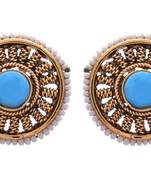Turquoise blue gold plated pearl studs