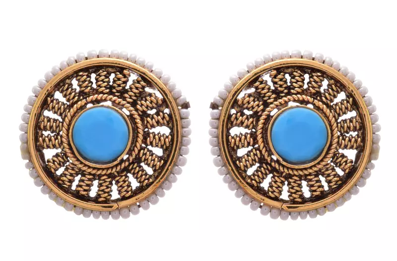 Turquoise blue gold plated pearl studs