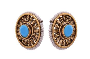 Turquoise blue gold plated pearl studs 2
