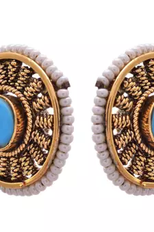 Turquoise blue gold plated pearl studs