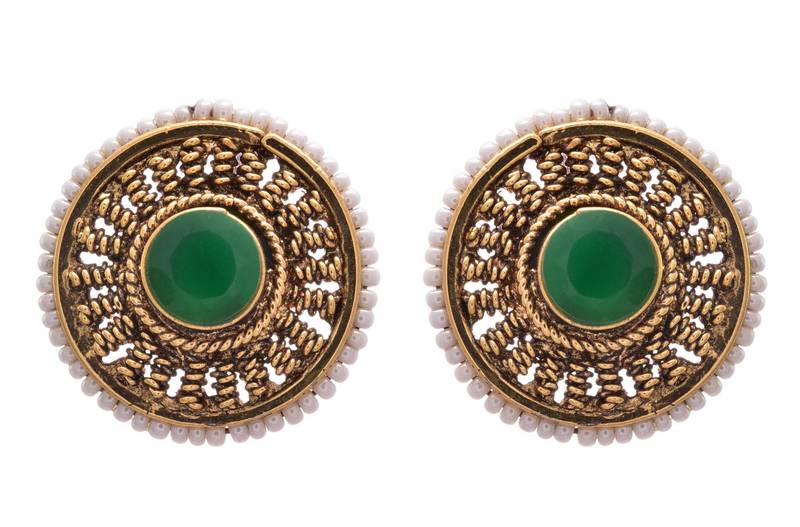 Green gold plated pearl studs