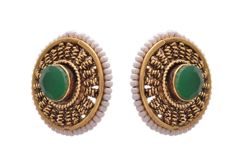 Green gold plated pearl studs