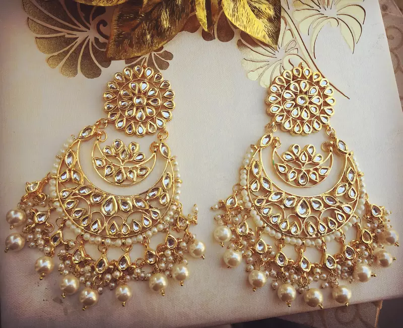 White Pearl kundan danglers drops