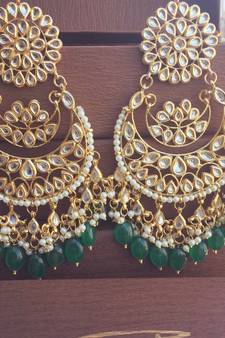 Green kundan danglers drops