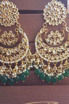 Green kundan danglers drops