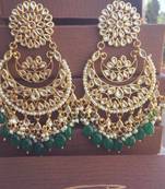 Green kundan danglers drops
