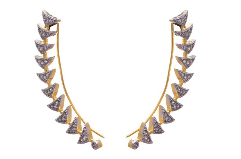 Golden gold plated american diamond ear cuffs