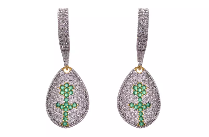 Green gold plated american diamond earrings