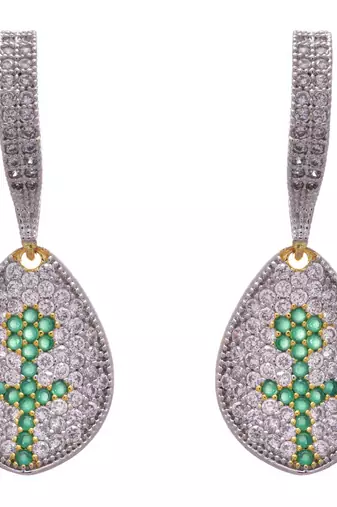 Green gold plated american diamond earrings