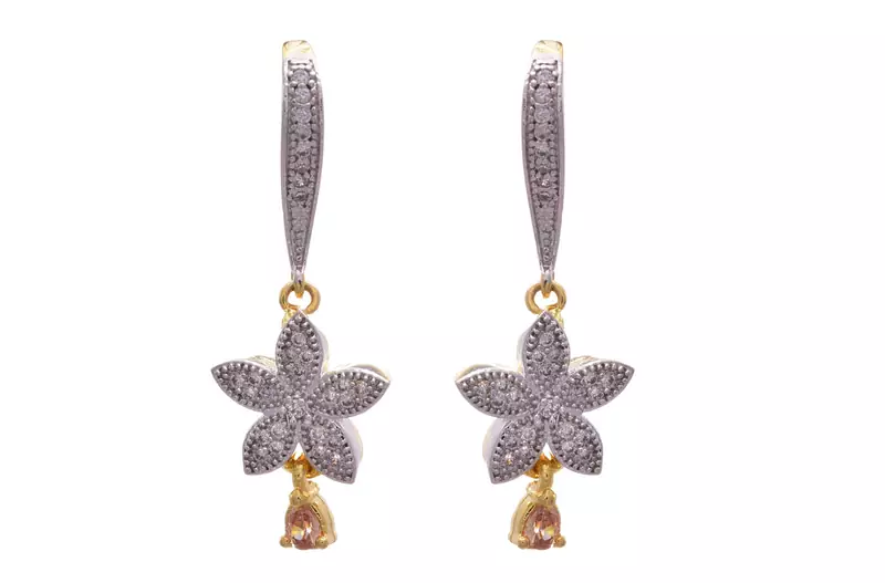 JFL - Fab Floral White One Gram Gold Plated Cz Diamond Earrign for Girl & Women