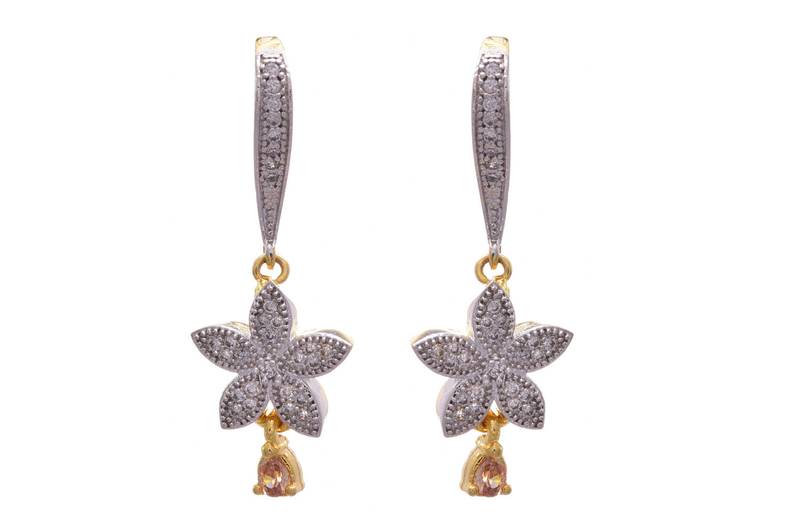 JFL - Fab Floral White One Gram Gold Plated Cz Diamond Earrign for Girl & Women