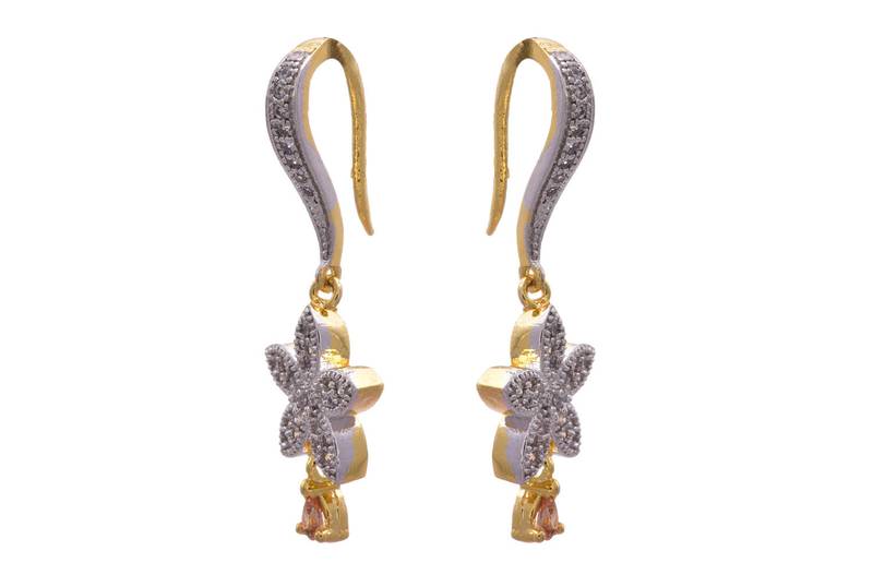 JFL - Fab Floral White One Gram Gold Plated Cz Diamond Earrign for Girl & Women