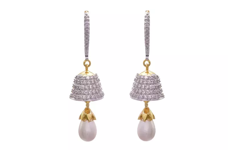 Golden gold plated american diamond earrings