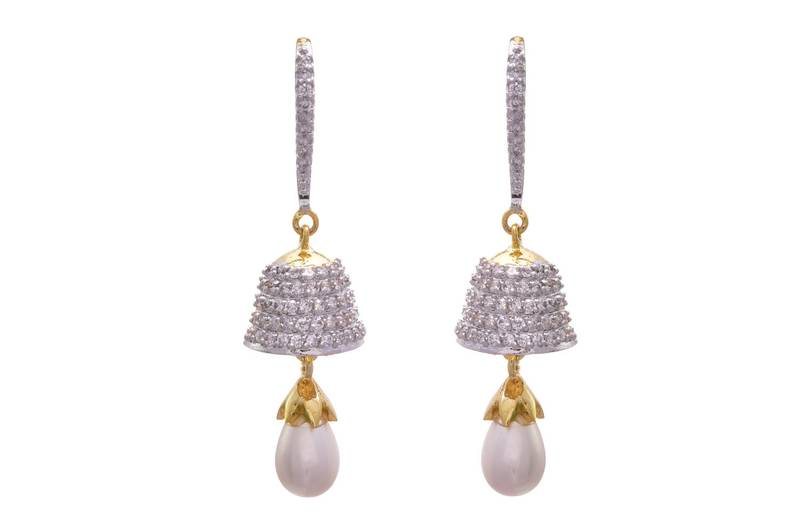 Golden gold plated american diamond earrings
