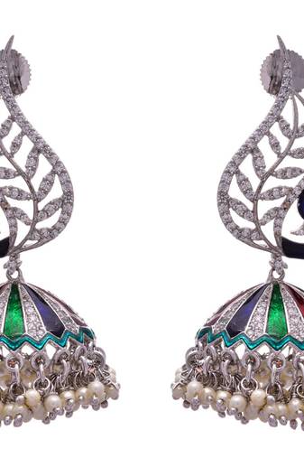 Multi colour gold plated american diamond jhumkas
