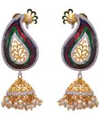 Multi colour gold plated american diamond jhumkas