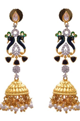Multi colour gold plated american diamond jhumkas