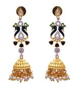 Multi colour gold plated american diamond jhumkas