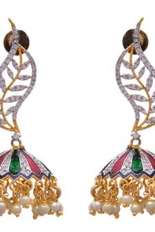 Multi colour gold plated american diamond jhumkas